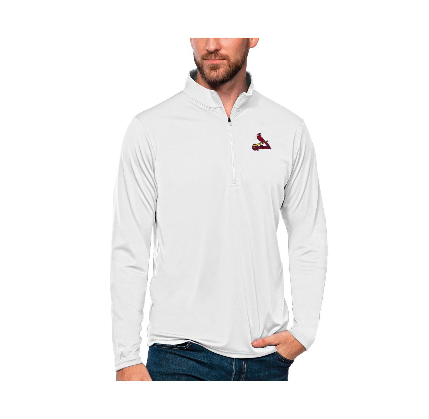 Men's White St. Louis Cardinals Tribute Quarter-Zip Pullover Top