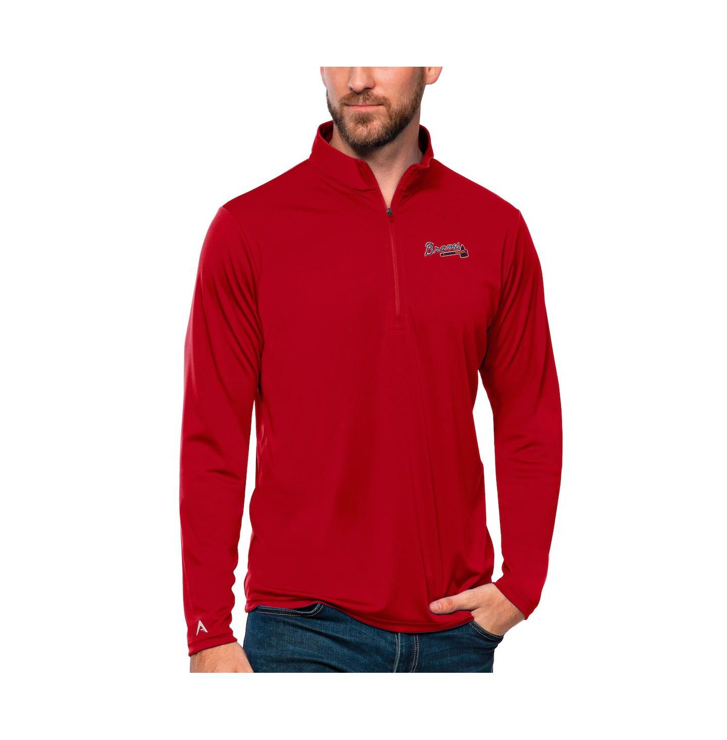 Мужской свитер Antigua Red Atlanta Braves Tribute Quarter-Zip Pullover Top — фото 1