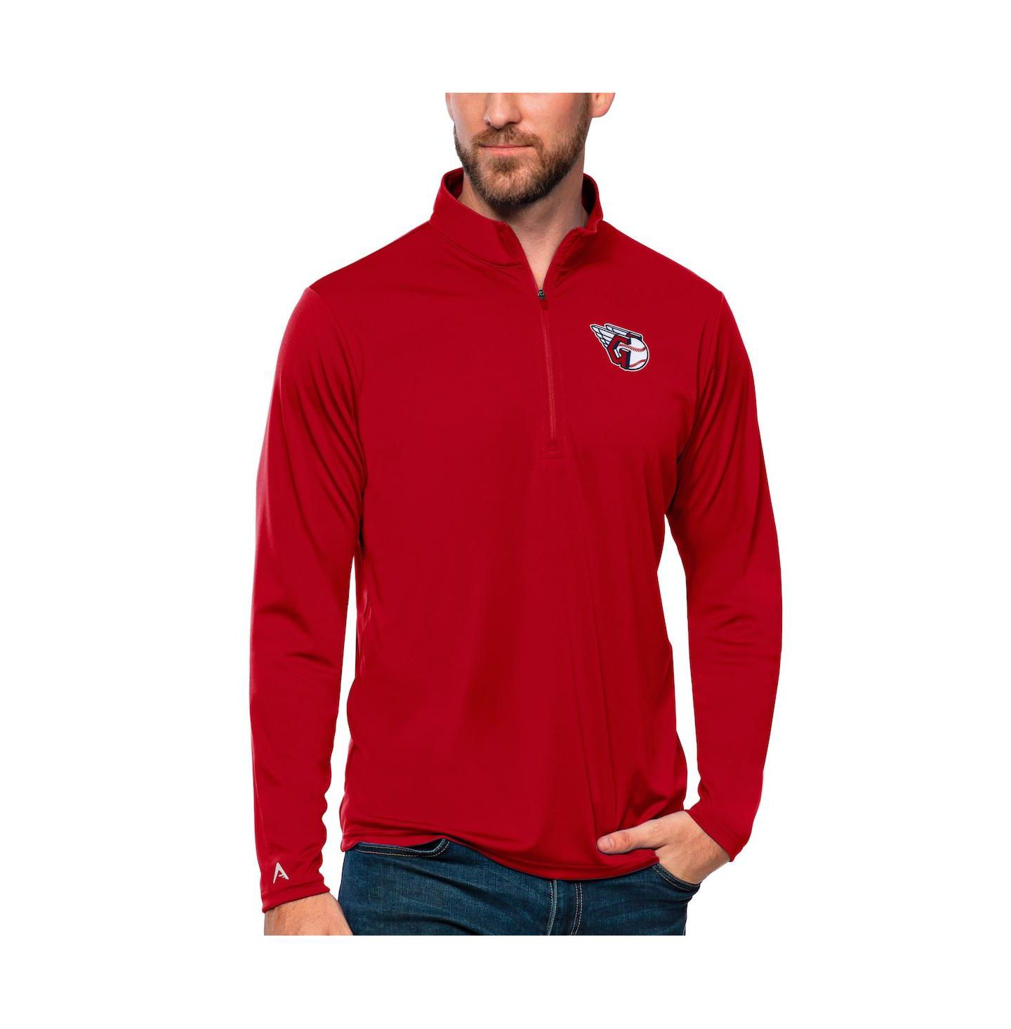 Мужской свитер Antigua Red Cleveland Guardians Tribute Quarter-Zip Pullover Top — фото 1