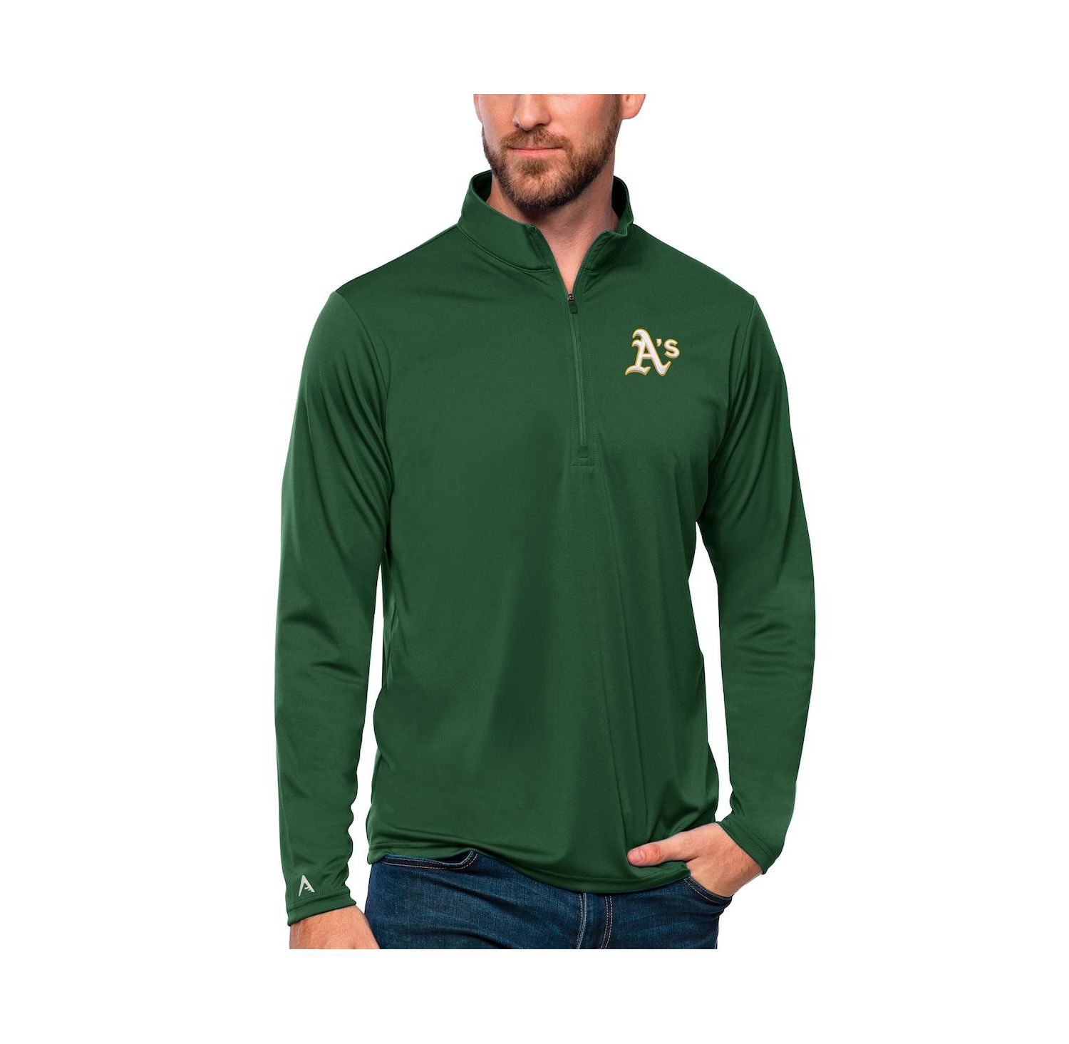 Men's Green Oakland Athletics Tribute Quarter-Zip Pullover Top
