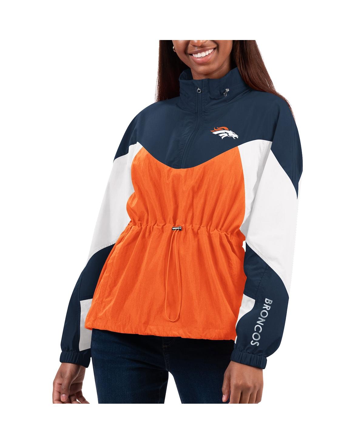 Shop G-iii 4her By Carl Banks Women's Orange/navy Denver Broncos Tie Breaker Lightweight Quarter-zip Jacket In Orange,navy