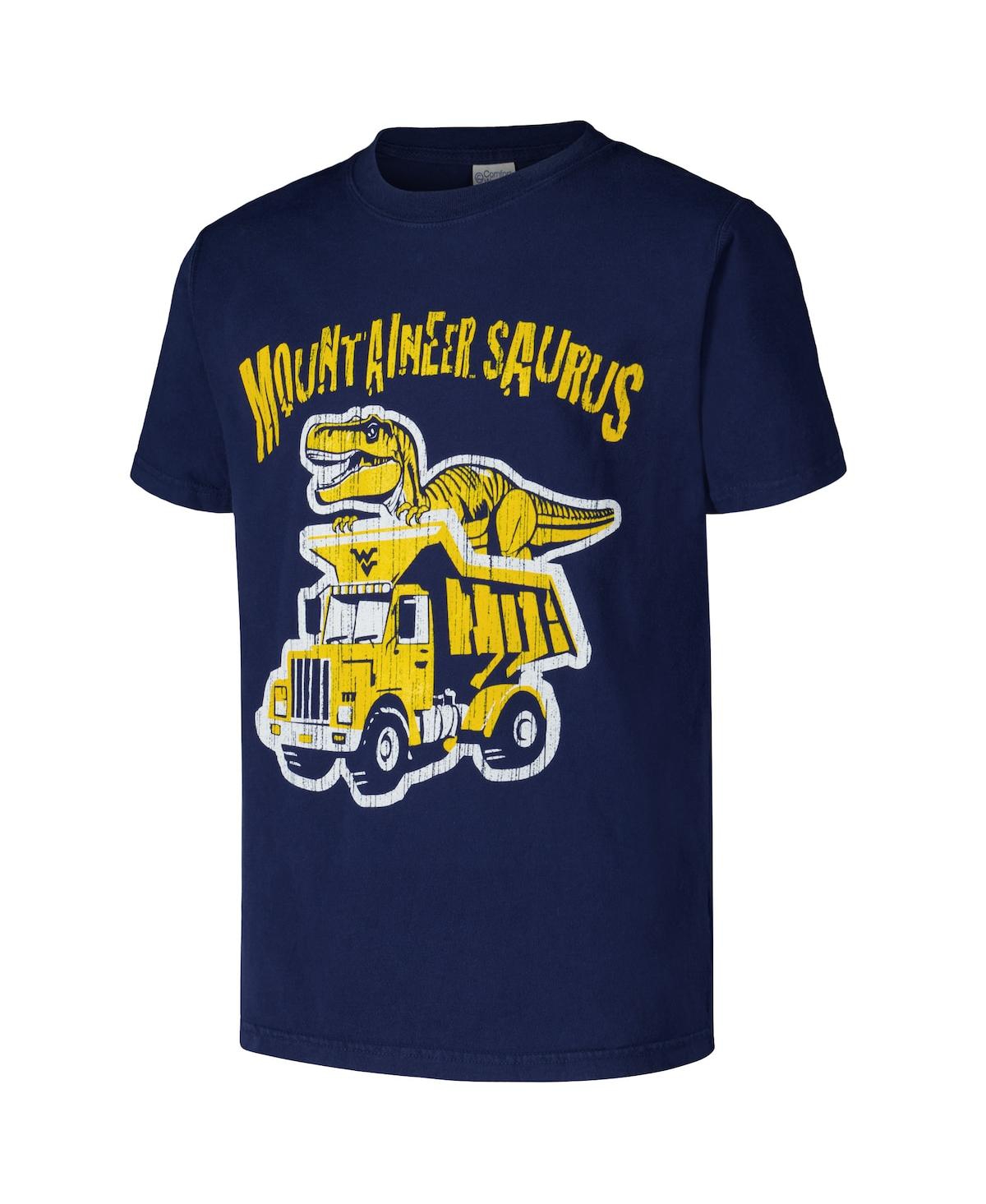Comfortwash Big Boys and GirlsWest Virginia Mountaineers Dino Truck T-Shirt - Navy