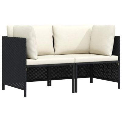 2-Seater Patio Sofa with Cushions Black Poly Rattan