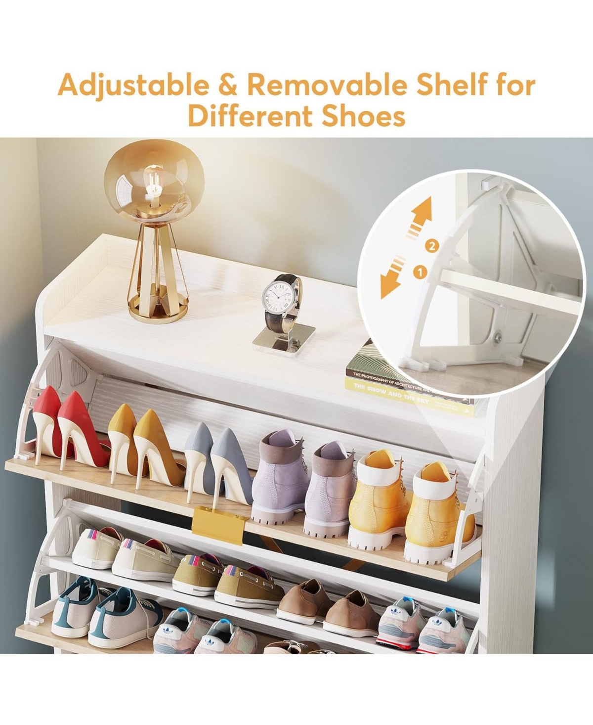 Tribesigns Shoe Cabinet, Modern Shoe Storage Cabinet with 3 Flip Doors & Adjustable Shelf, Wooden 18-24 Pair Shoe Rack Organizer with Flip Drawers for