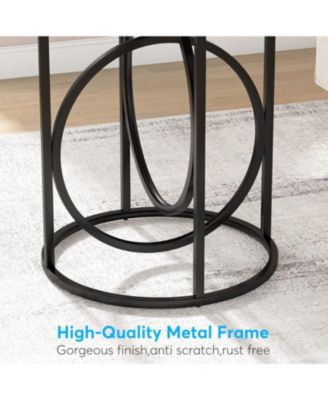 Modern Round End Table with Thick Wood Top, 20”Sofa Side Table Cocktail Table with Unique Black O-Shaped Base, Midcentury Accent Table Nightstand for Living Room Bedroom