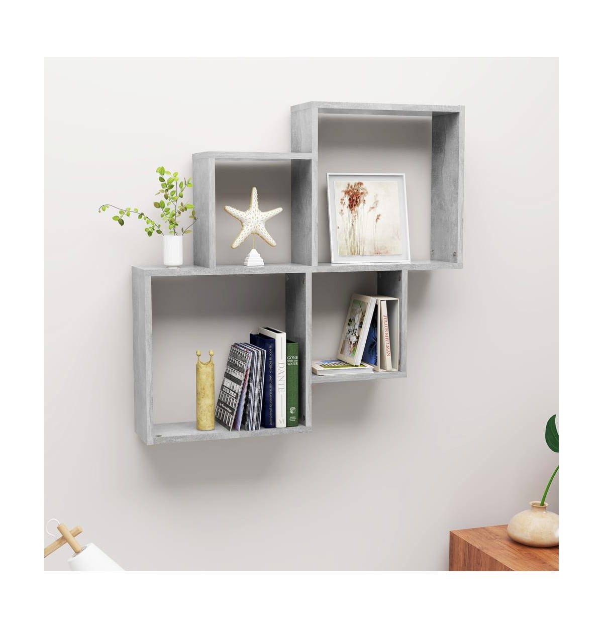 vidaXL Wall Cube Shelf Concrete Gray 31.5"x5.9"x30.9" Engineered Wood