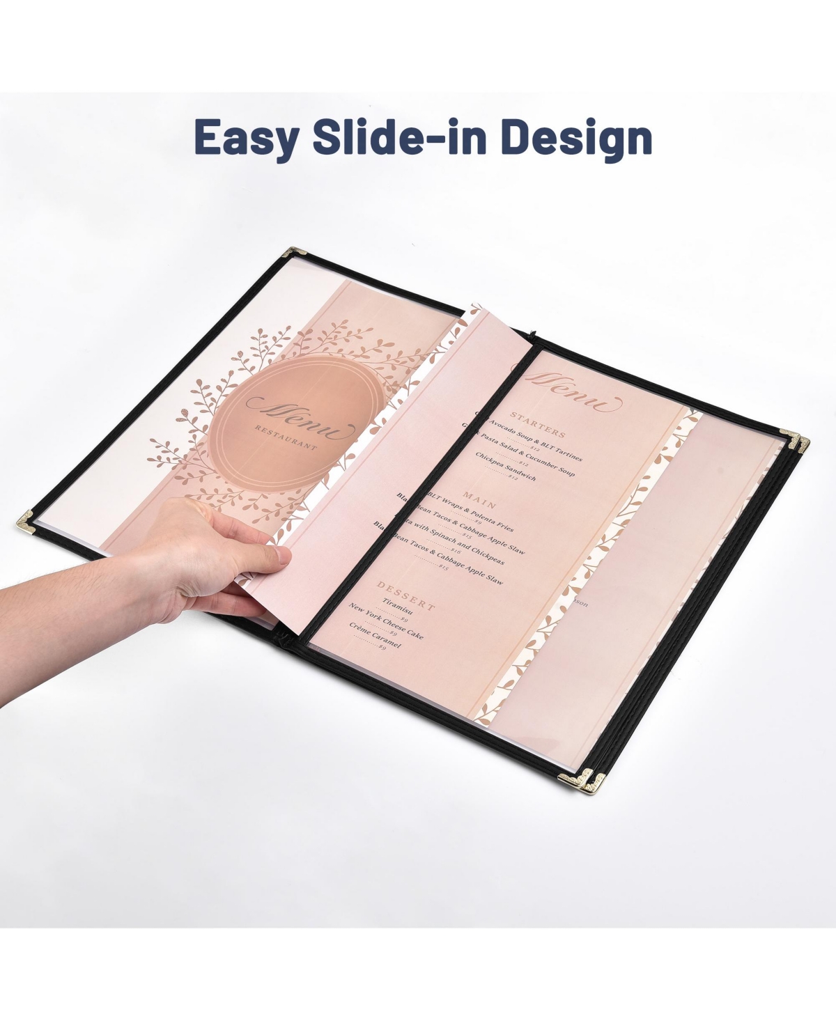 Yescom 30pc 8.5x14 Menu Cover Trifold 6 View 3 Page Restaurant Cafe Book Clear Black
