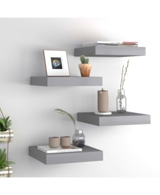 Floating Wall Shelves 4 pcs Gray 9.1"x9.3"x1.5" MDF