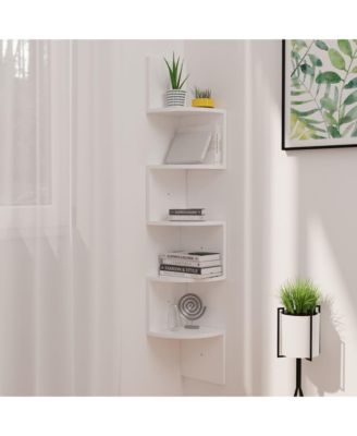 Wall Corner Shelf High Gloss White 7.5"x7.5"x48.4" Engineered Wood