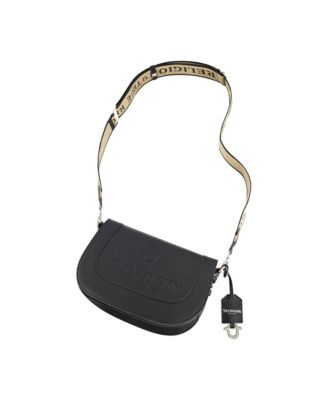 debossed logo flap shoulder bag