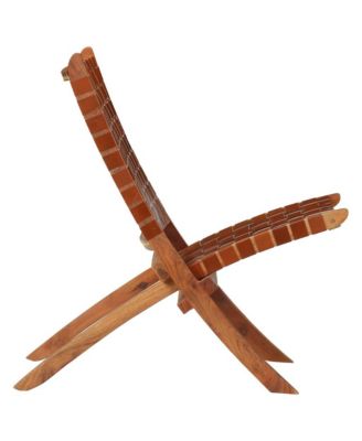 Folding Chair Crossed-Stripe Brown Real Leather