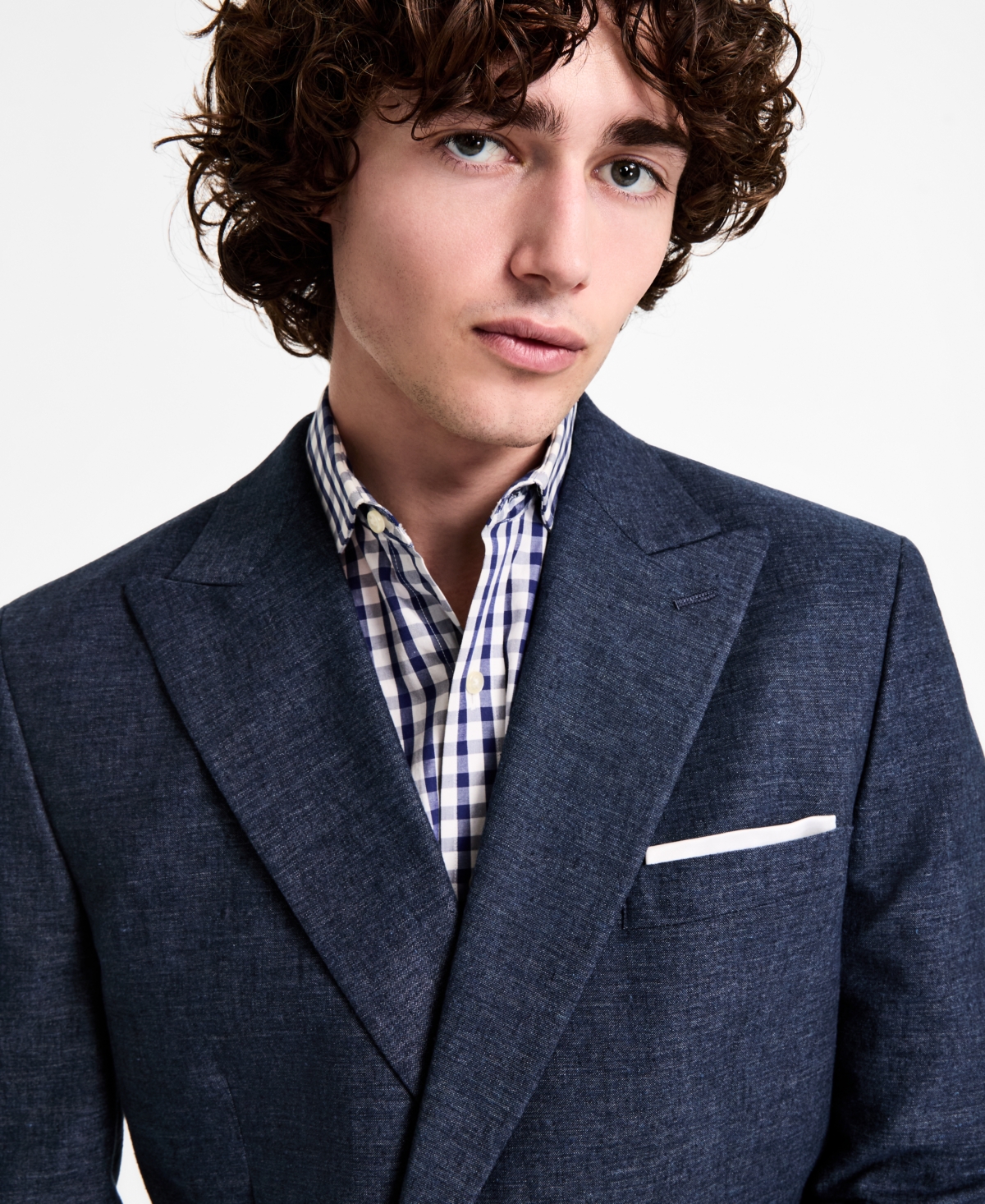 Shop Tommy Hilfiger Men's Modern Fit Double Breasted Linen Suit Jacket In Denim