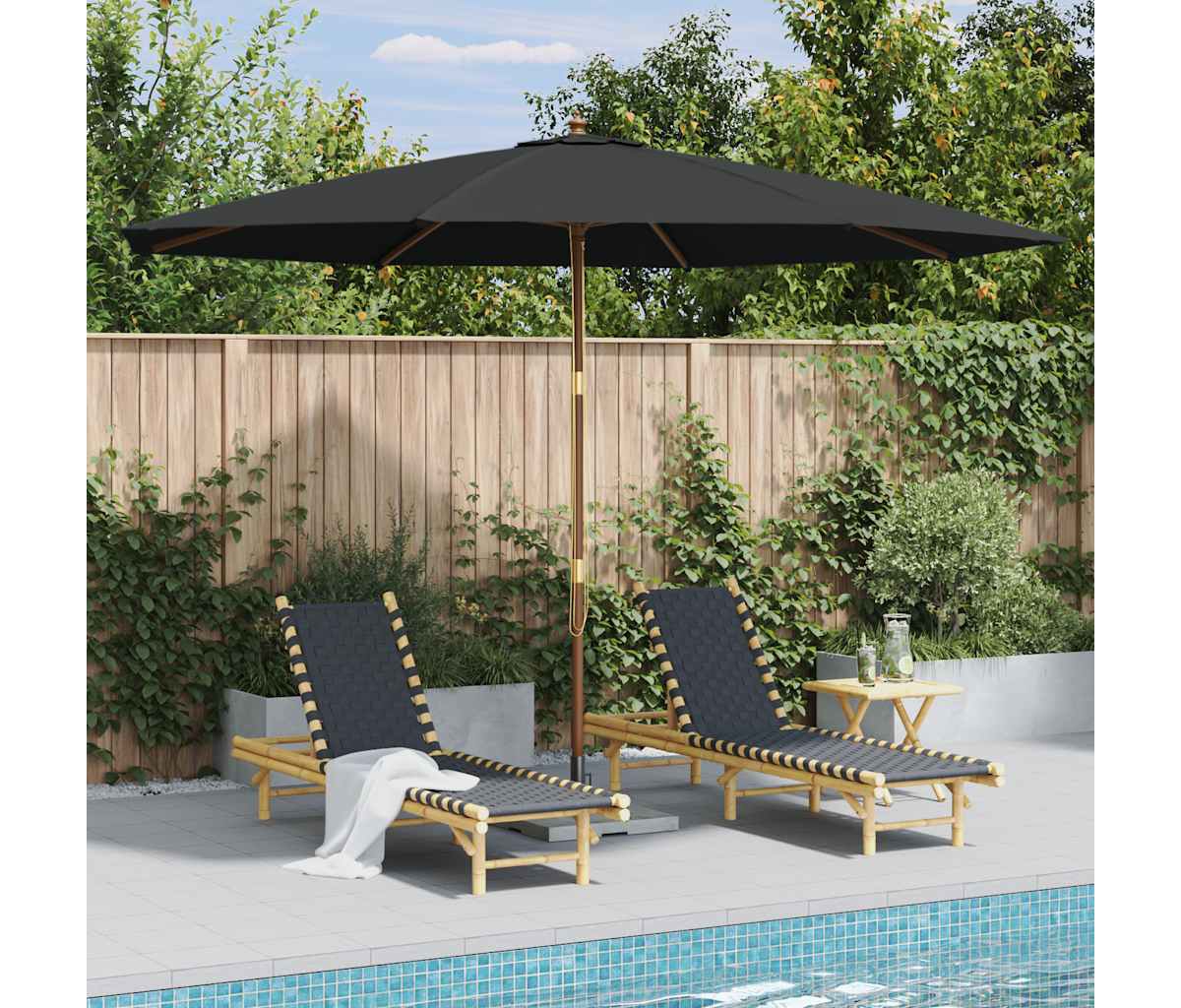 Garden Parasol with Wooden Pole 137.8" Anthracite
