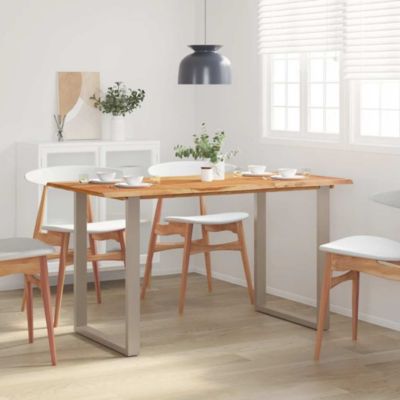 Vida XL Powder-coated steel Dining Table Natural Wood Solid Acacia wood