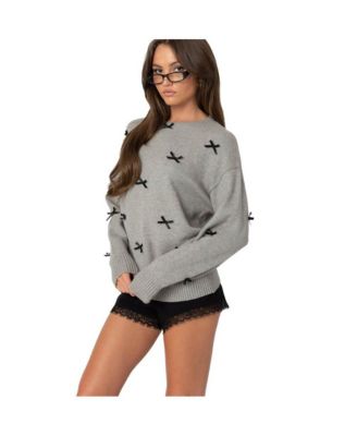 Womens Satin Bow Oversized Sweater