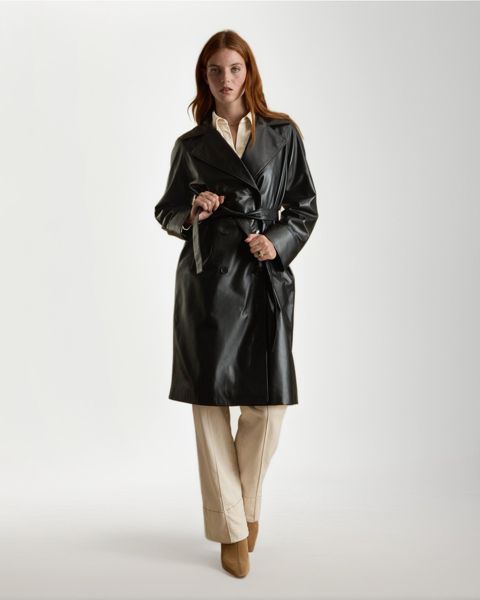 Женское пальто Furniq UK Sloane Leather Trench, цвет: Чёрный