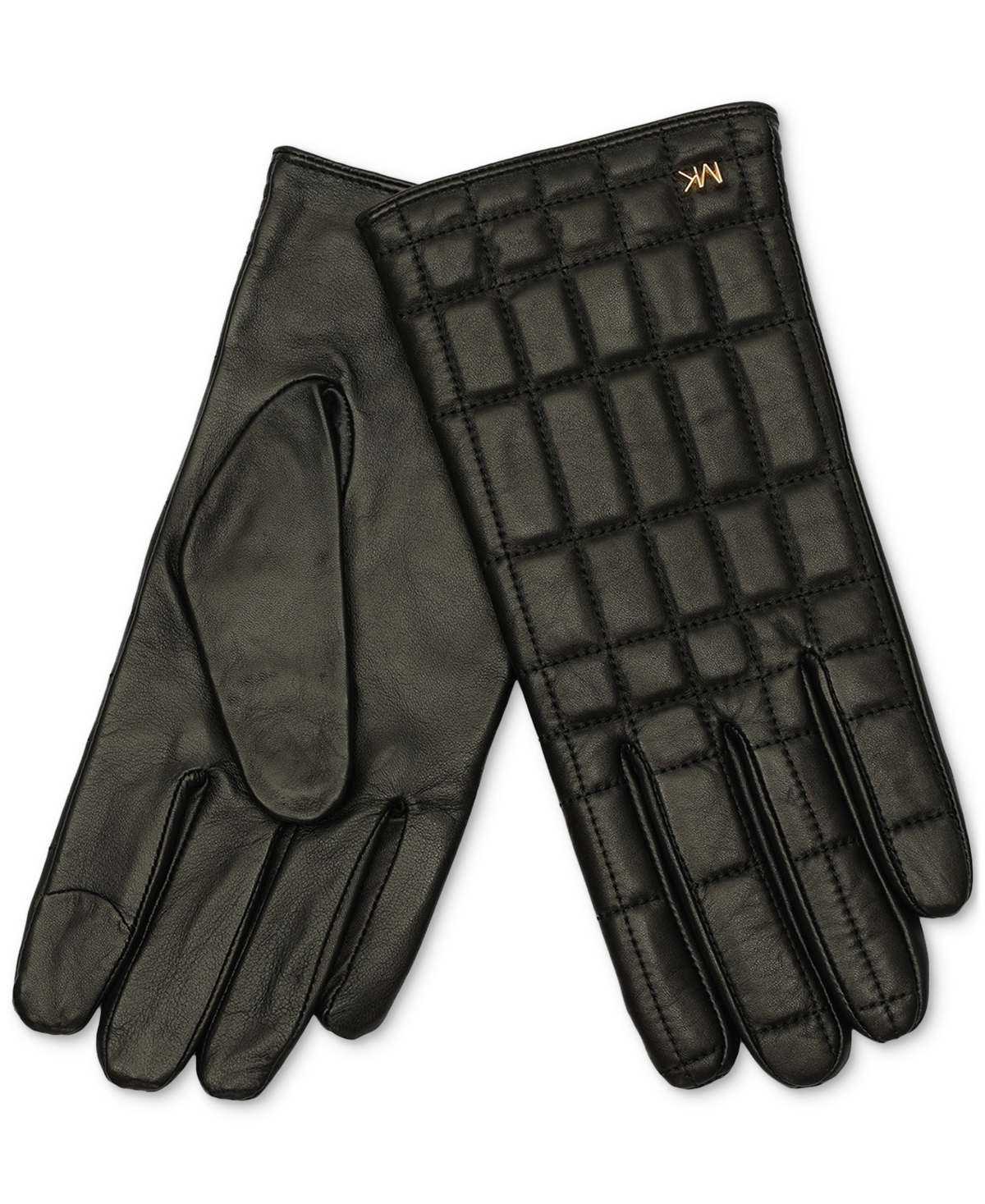 Michael Kors Michael  Women's Quilted Leather Tech Gloves In Black Gold