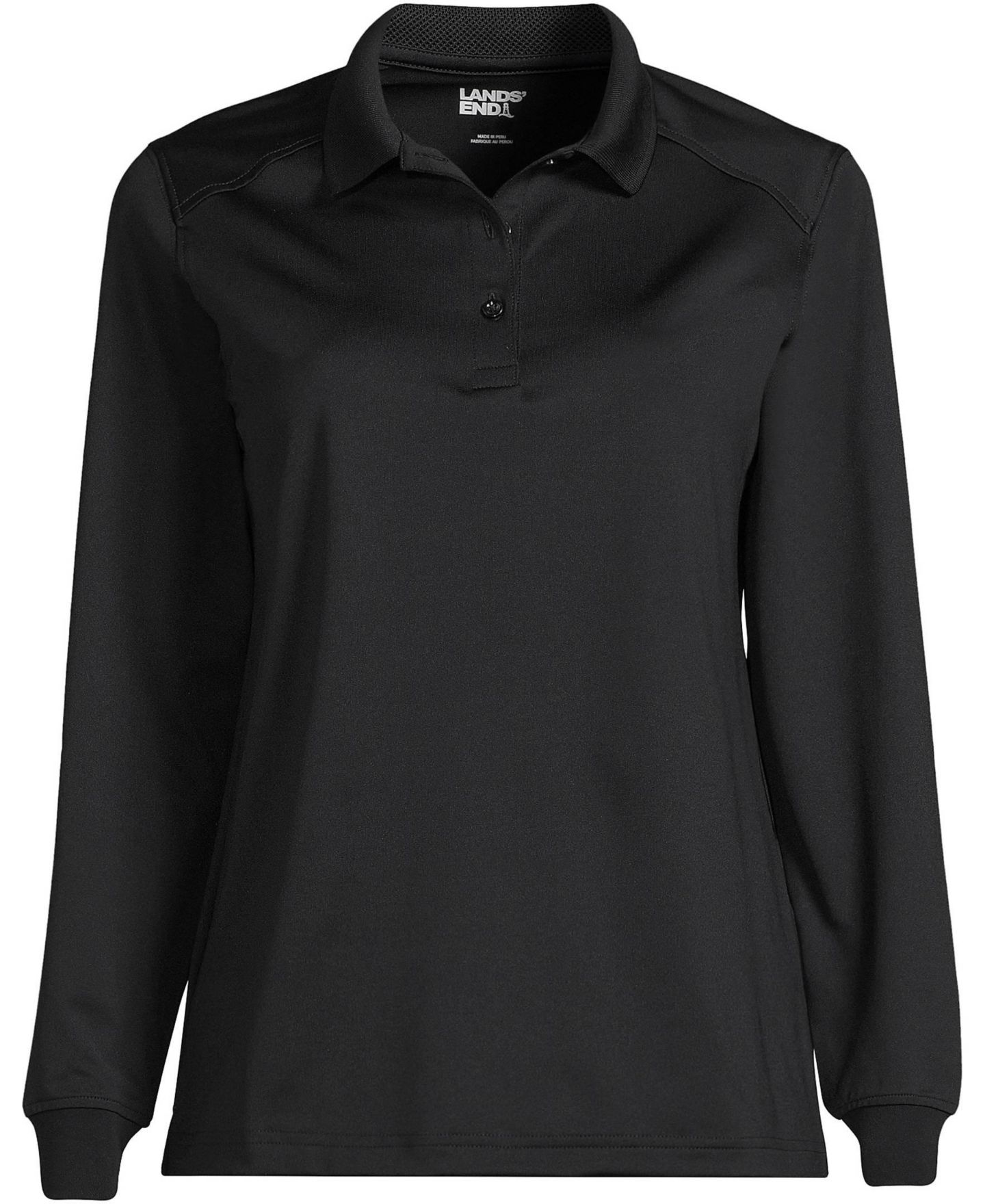 Женское поло Lands' End Rapid Dry Performance Long Sleeve Polo, цвет: Чёрный — фото 2