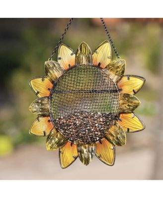 Flag Beautiful Sunflower Metal and Glass Bird Feeder - 11 x 19 x 3 Inches