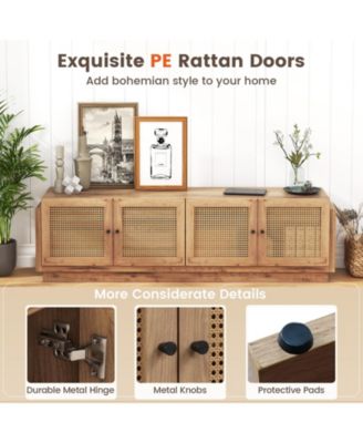 Farmhouse TV Stand for TVs up to 75 Inches with 2 Cabinets-Oak