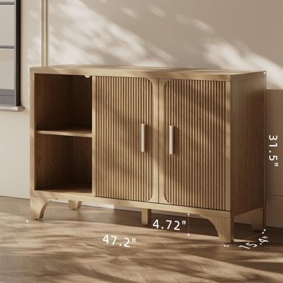 47-inch Mid Century Modern Buffet Cabinet with Fluted Doors, Wood Sideboard and Credenza for Kitchen or Living Room