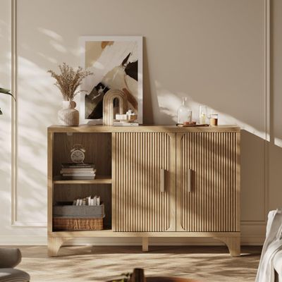 47-inch Mid Century Modern Buffet Cabinet with Fluted Doors, Wood Sideboard and Credenza for Kitchen or Living Room