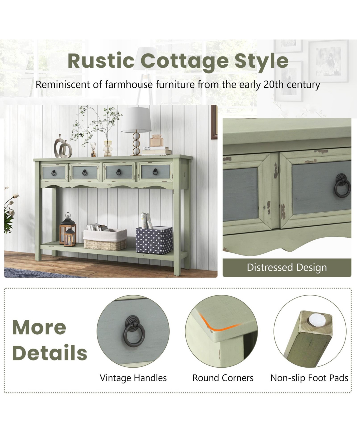 Sugift Farmhouse Console Table with 2 Drawers and Open Storage Shelf for Hallway