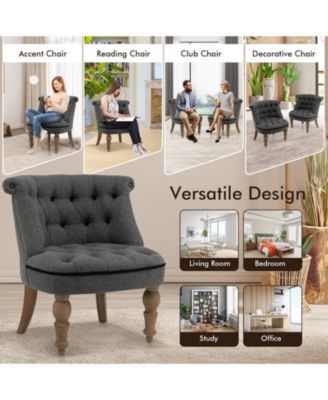 Set of 2 Upholstered Armless Slipper Chairs with Beech Wood Legs