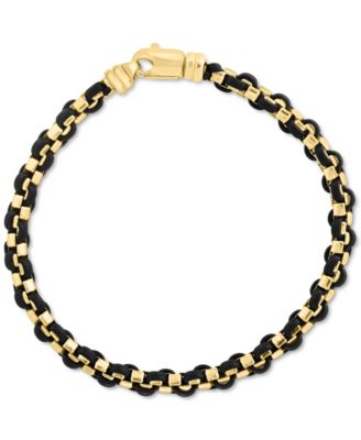 EFFY Collection - Men's Brown Leather Woven Link Bracelet in 14k Gold-Plated Sterling Silver