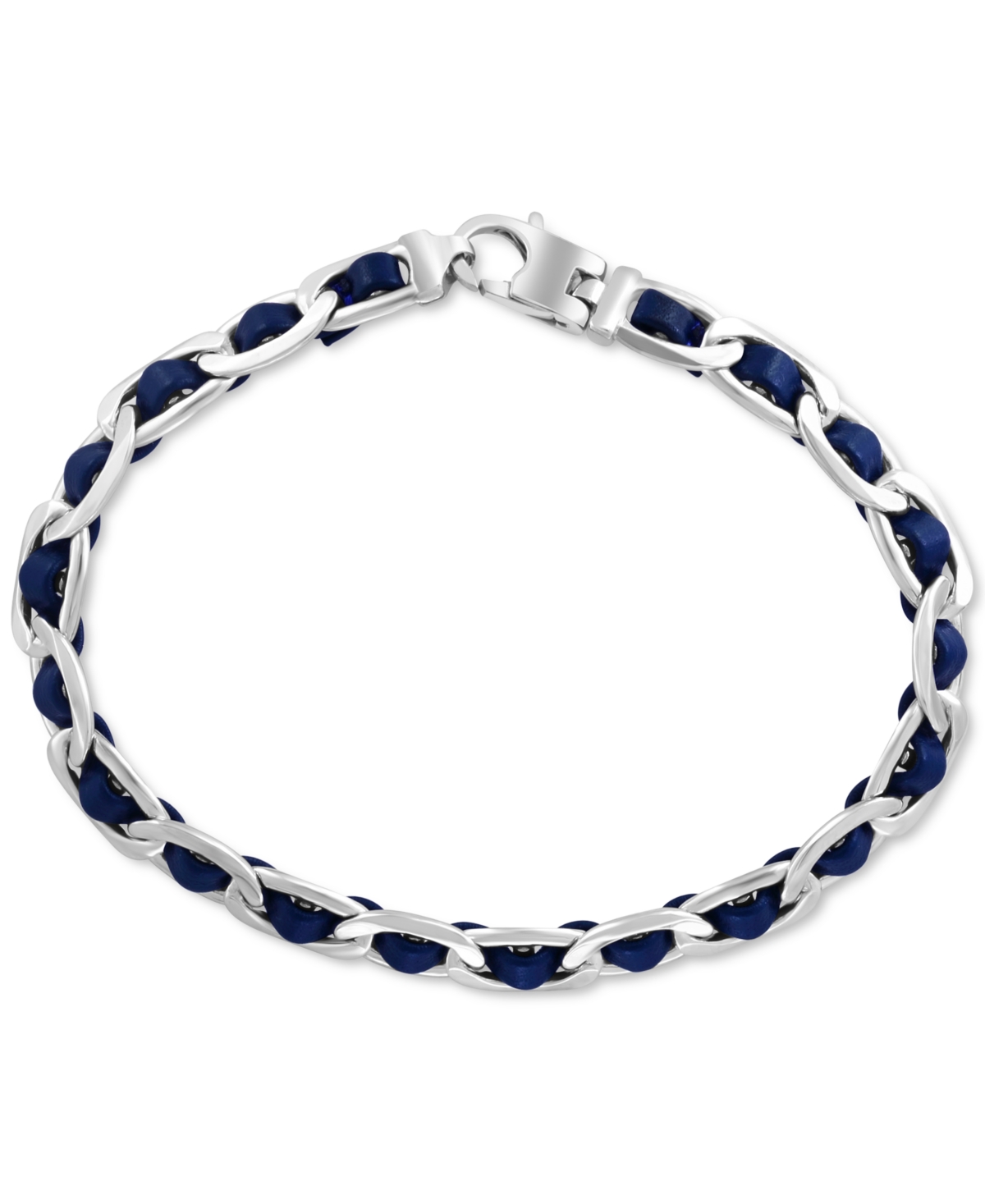 Effy Men's Blue Leather Woven Link Bracelet in Sterling Silver - Silver
