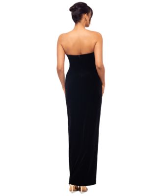 Petite Strapless Front-Slit Velvet Gown