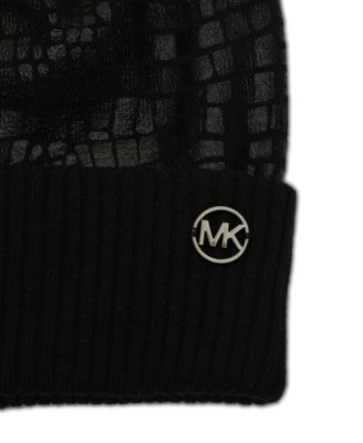 MICHAEL Logo Charm Ribbed Trim Croc-Embossed Beanie 