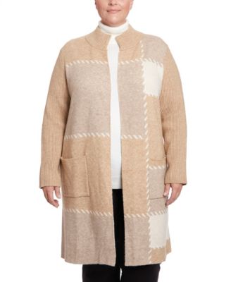 Plus Size Ribbed Collar Coatigan Sweater