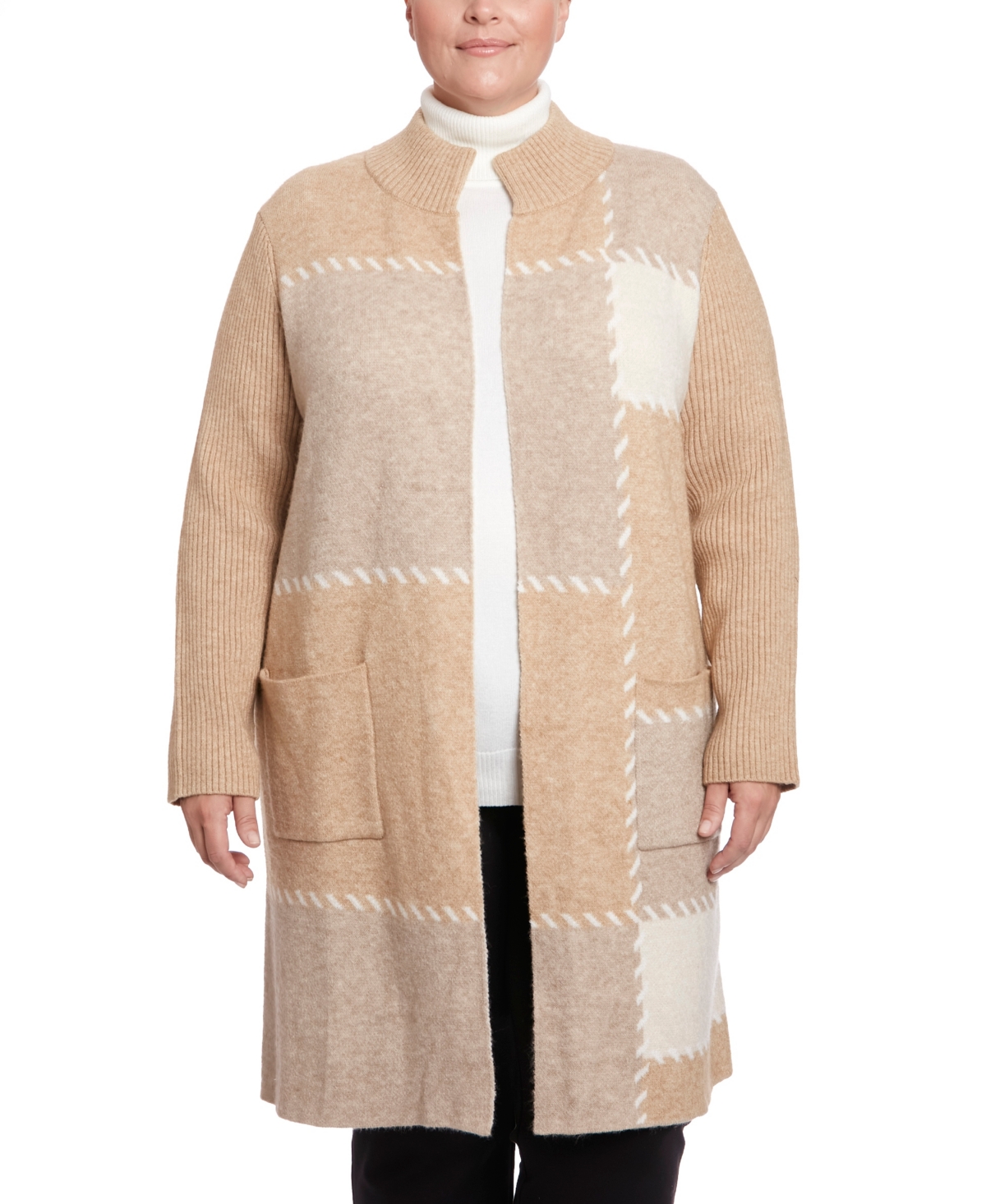 Joseph A Plus Size Ribbed Collar Coatigan Sweater