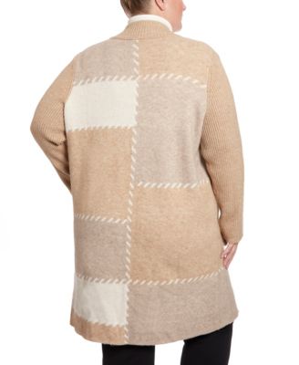 Plus Size Ribbed Collar Coatigan Sweater