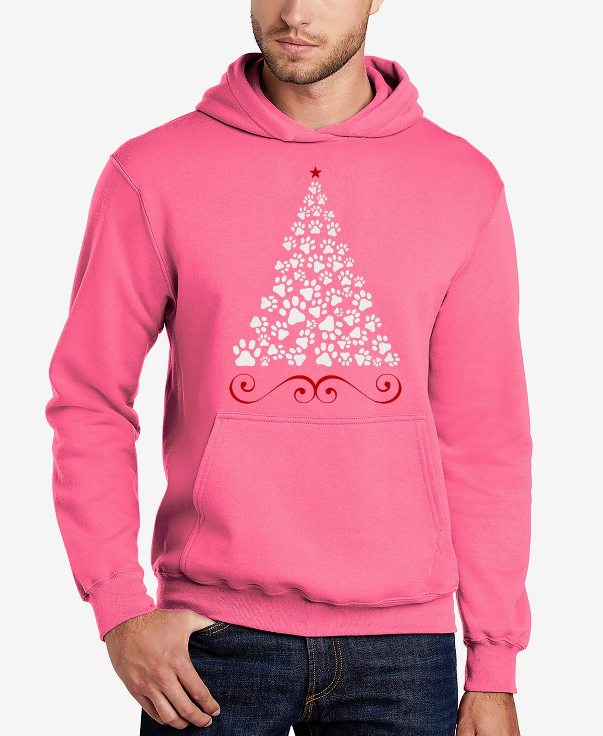 La Pop Art Men's Paw Christmas Tree Word Art Hooded Sweatshirt In Pink