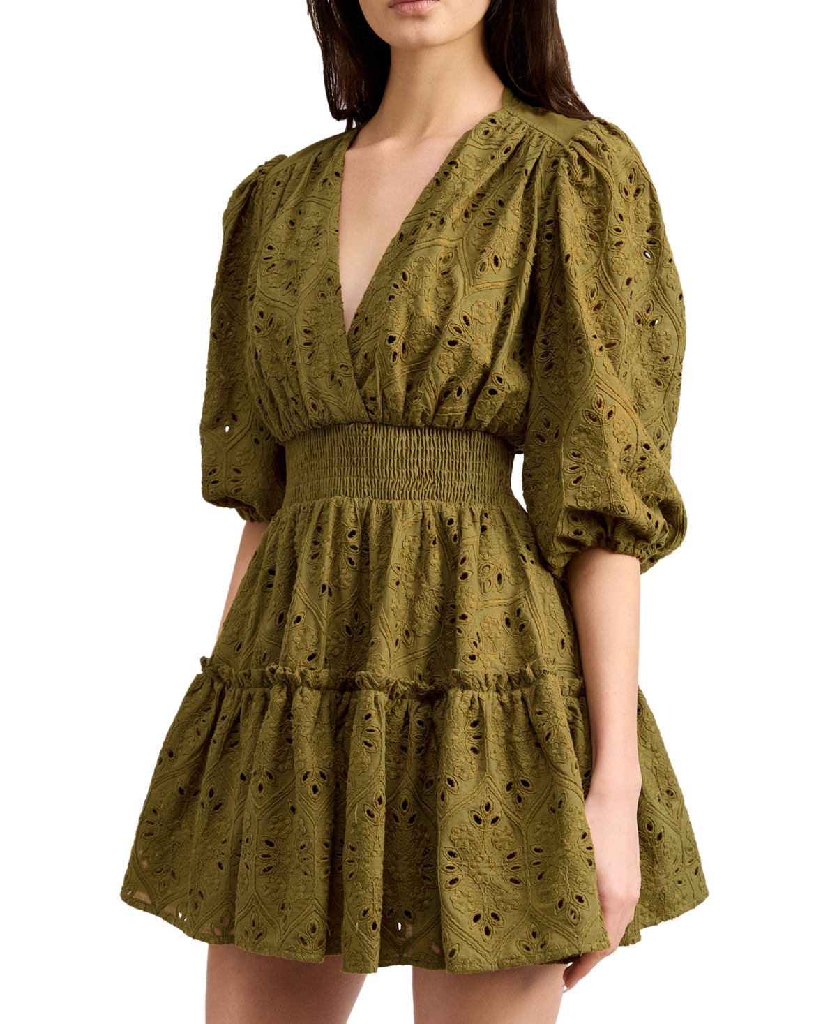 En Saison Women's Lennox Cotton Eyelet Smocked-Waist Mini Dress