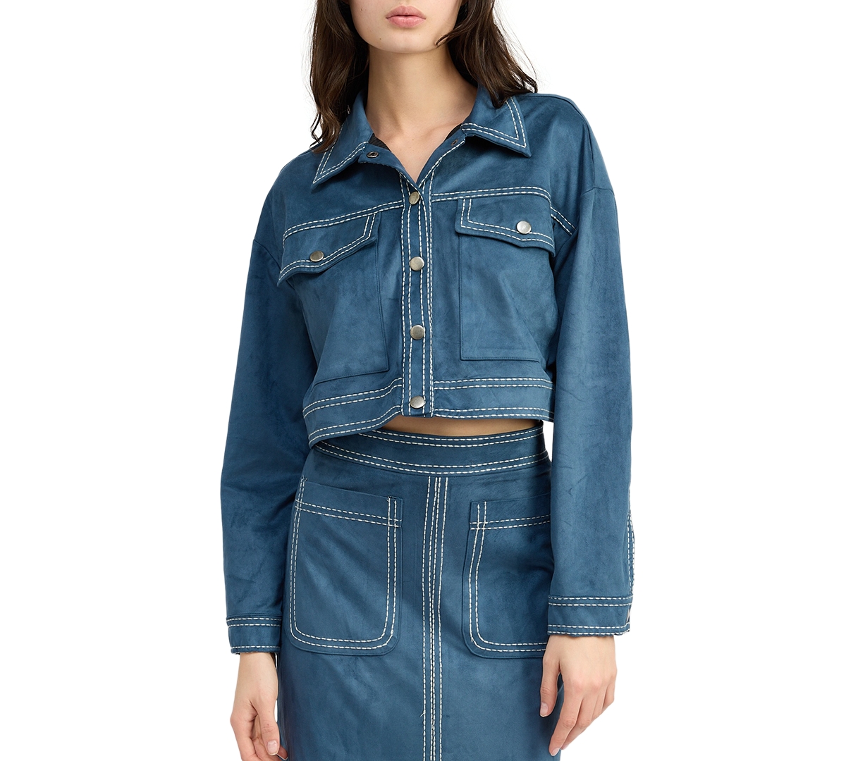 Women's Robin Faux-Suede Boxy Shacket - Midnight Teal