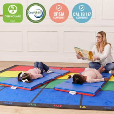 RestZone Premium Folding Rest Mat, 4-Section, 2in, Blue/Red, 5-Pack