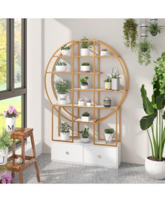 71 Inches 6-Tier Gold Bookshelf with 2 Storage Drawers-Golden