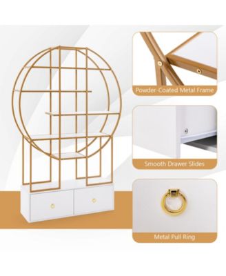 71 Inches 6-Tier Gold Bookshelf with 2 Storage Drawers-Golden