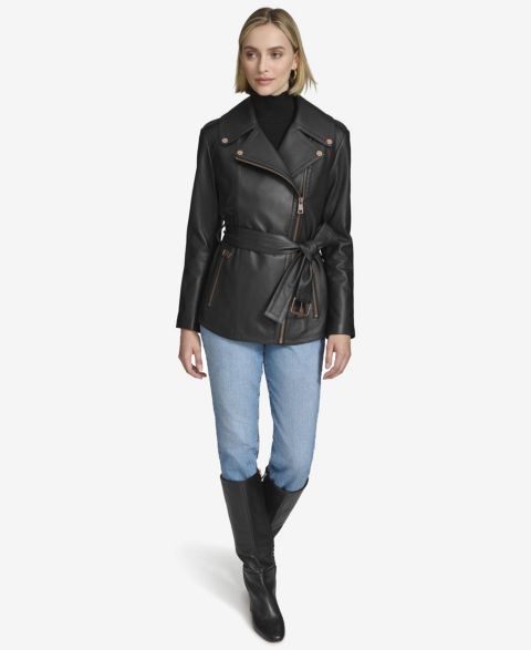 Женские куртки Andrew Marc Black Label Women's Delphine Belted Leather Jacket