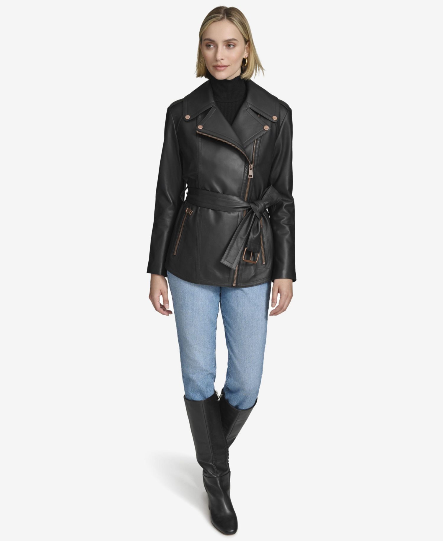 Women's Delphine Belted Leather Jacket