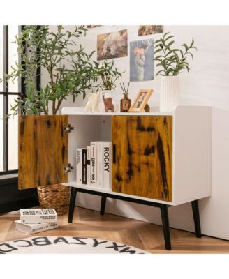 Wood 32" Sideboard Buffet Storage Cabinet with 2 Doors & Metal Legs Accent Cabinet