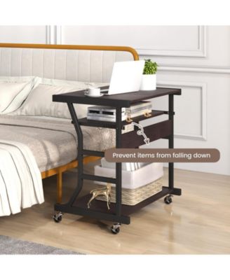 Mobile Computer Desk with Keyboard Tray Mouse Tray and Shelf-Dark Brown