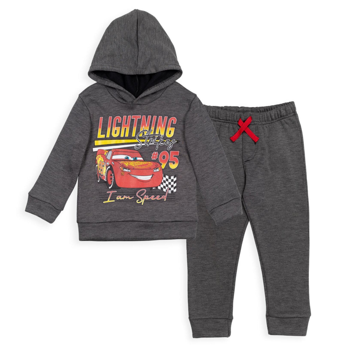 Disney Toddler Boys Pixar Cars Lightning McQueen Fleece Pullover Hoodie and Pants Outfit Set to - Mcqueen heather grey