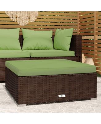 Patio Footrest with Cushion Brown 27.6"x27.6"x11.8" Poly Rattan