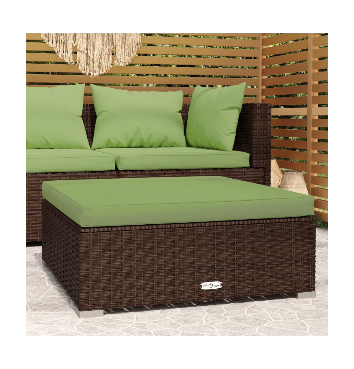 vidaXL Patio Footrest with Cushion Brown 27.6"x27.6"x11.8" Poly Rattan