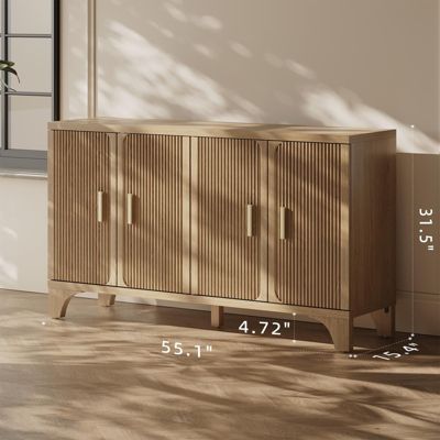 55-inch Mid Century Modern Buffet Cabinet with Fluted Doors, Wood Sideboard and Credenza for Kitchen or Living Room