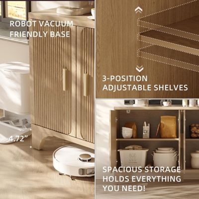 55-inch Mid Century Modern Buffet Cabinet with Fluted Doors, Wood Sideboard and Credenza for Kitchen or Living Room